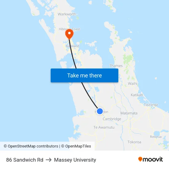 86 Sandwich Rd, Hamilton to Massey University map