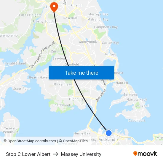 Stop C Lower Albert to Massey University map