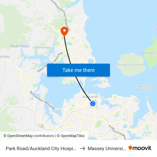 Park Road/Auckland City Hospital to Massey University map