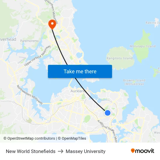 New World Stonefields to Massey University map