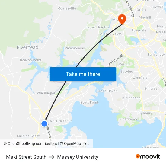 Maki Street South to Massey University map