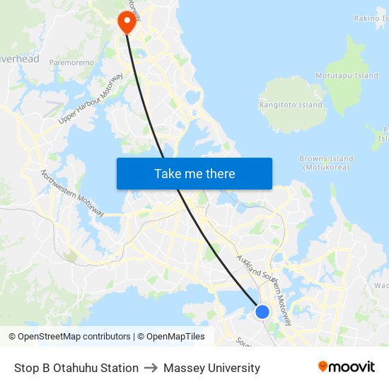 Stop B Otahuhu Station to Massey University map