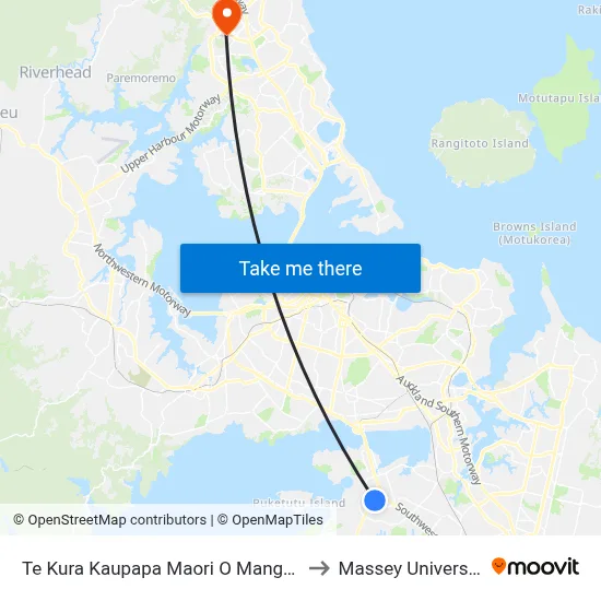 Te Kura Kaupapa Maori O Mangere to Massey University map