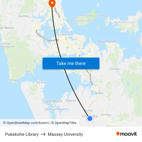 Pukekohe Library to Massey University map