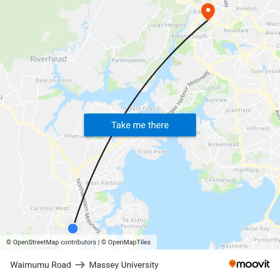 Waimumu Road to Massey University map