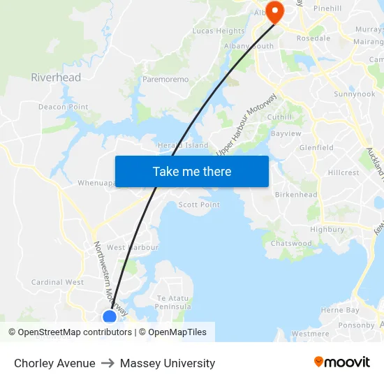 Chorley Avenue to Massey University map