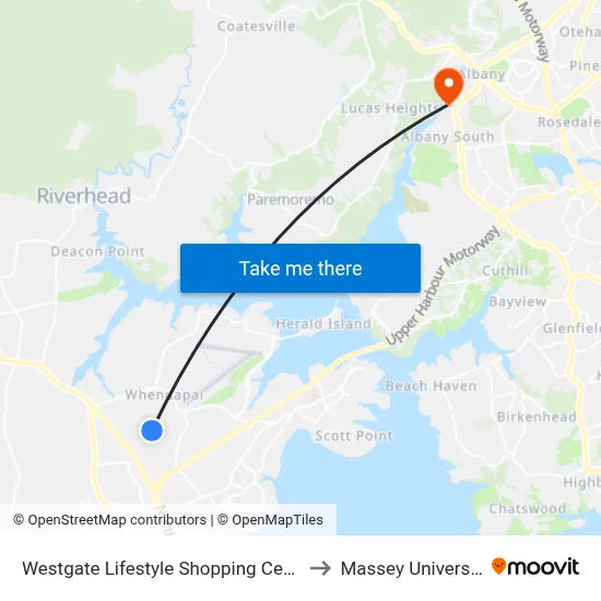 Westgate Lifestyle Shopping Centre to Massey University map