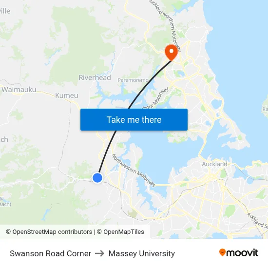 Swanson Road Corner to Massey University map