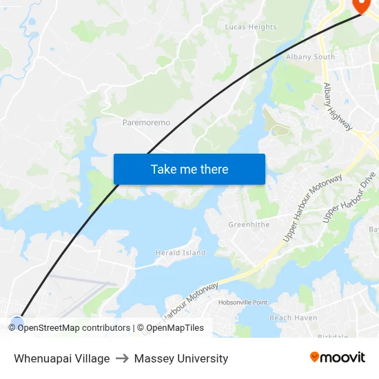 Whenuapai Village to Massey University map