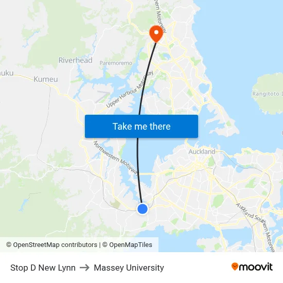 Stop D New Lynn to Massey University map