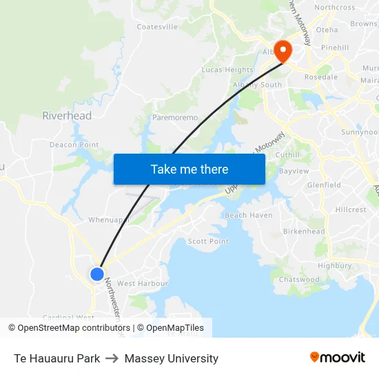 Te Hauauru Park to Massey University map