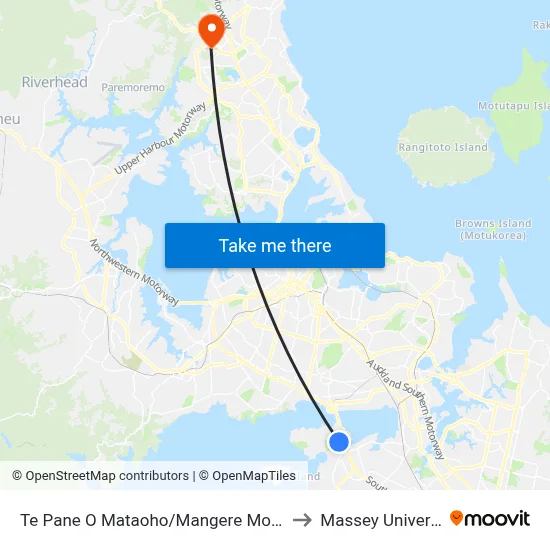 Te Pane O Mataoho/Mangere Mountain to Massey University map