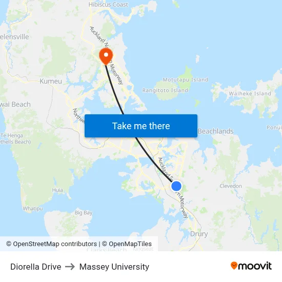 Diorella Drive to Massey University map