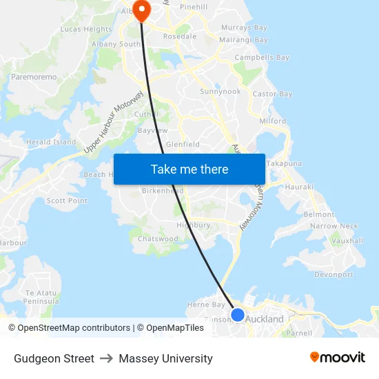 Gudgeon Street to Massey University map