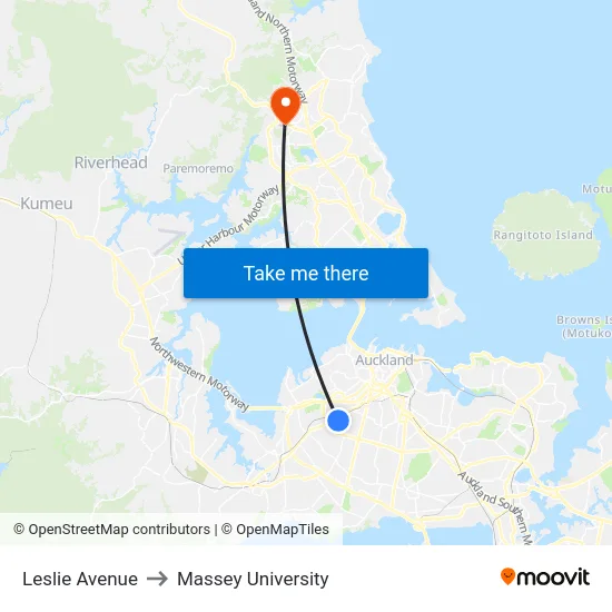 Leslie Avenue to Massey University map