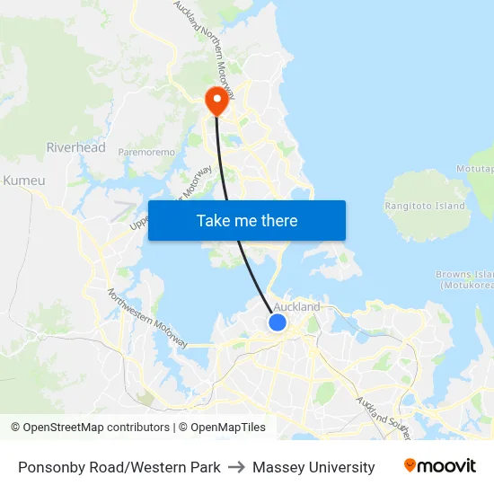 Ponsonby Road/Western Park to Massey University map