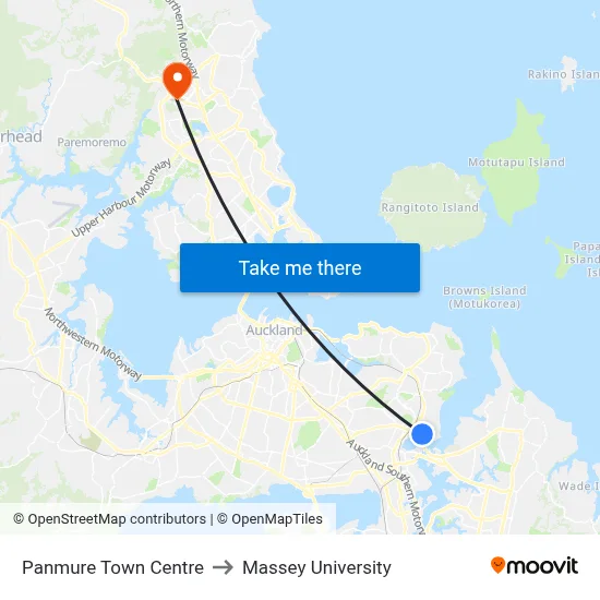 Panmure Town Centre to Massey University map