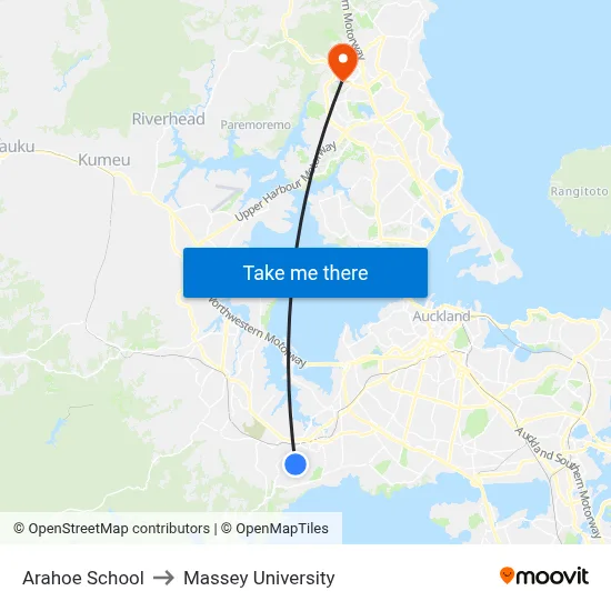Arahoe School to Massey University map