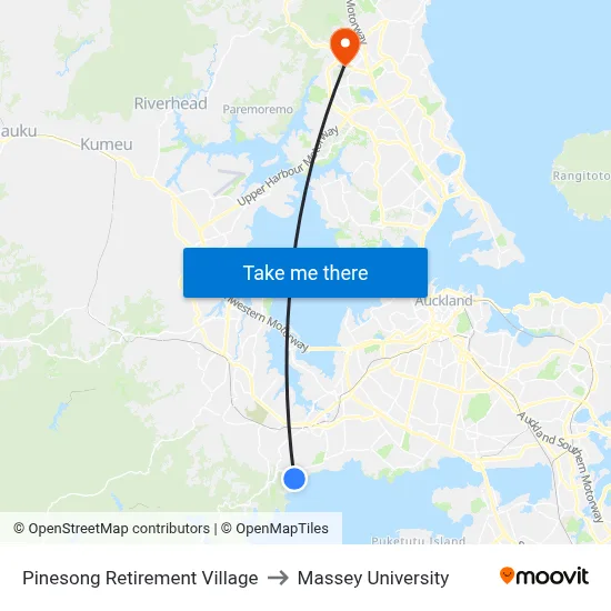 Pinesong Retirement Village to Massey University map