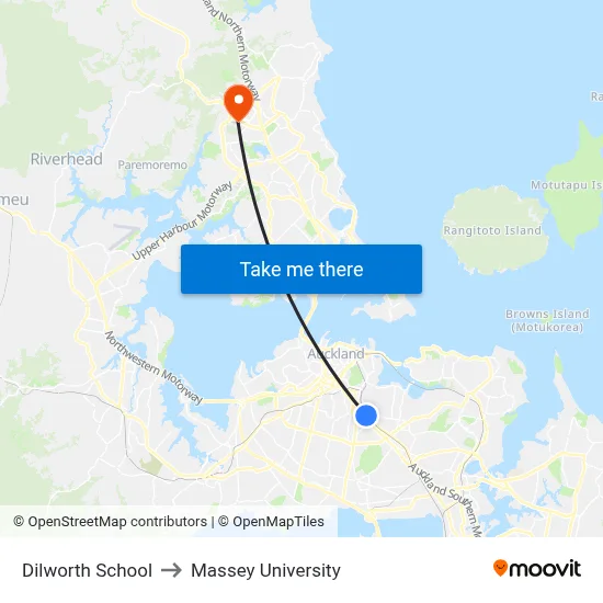 Dilworth School to Massey University map