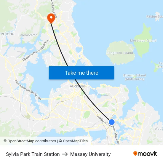 Sylvia Park Train Station to Massey University map