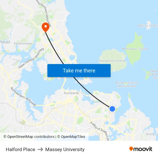 Halford Place to Massey University map