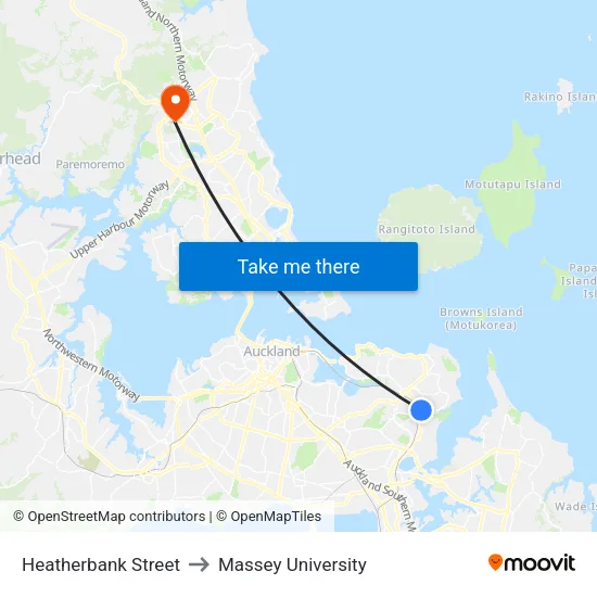 Heatherbank Street to Massey University map