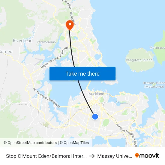 Stop C Mount Eden/Balmoral Interchange to Massey University map