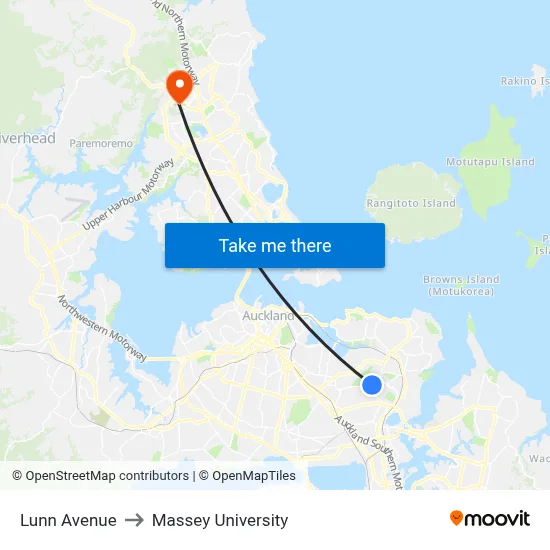Lunn Avenue to Massey University map
