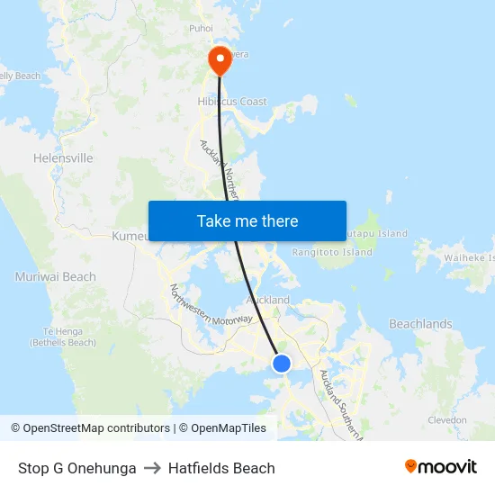 Stop G Onehunga to Hatfields Beach map