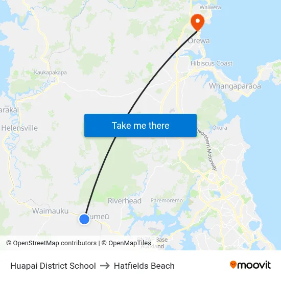 Huapai District School to Hatfields Beach map