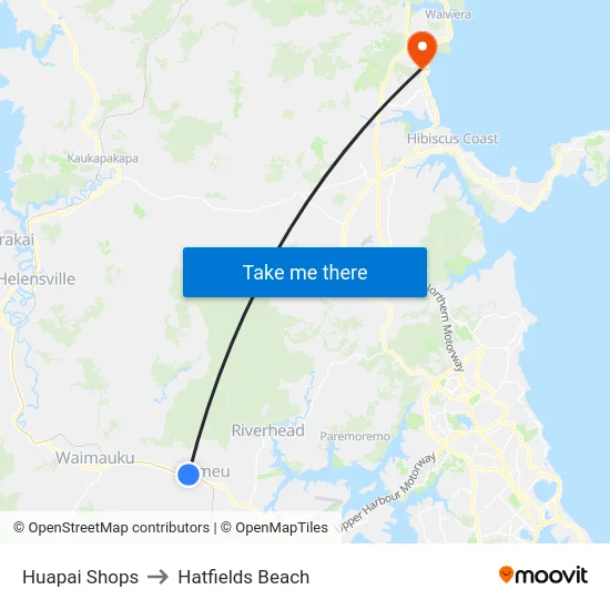 Huapai Shops to Hatfields Beach map