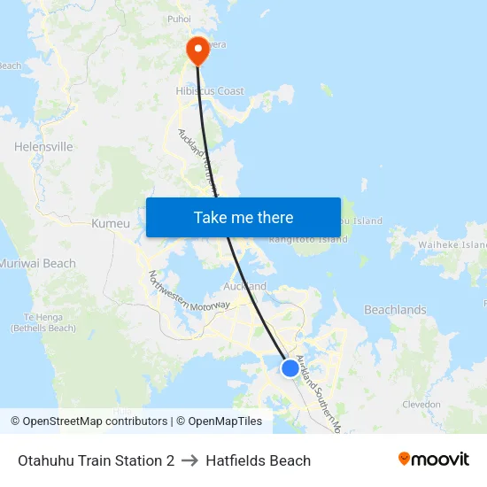 Otahuhu Train Station 2 to Hatfields Beach map