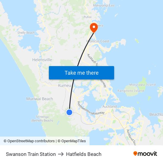 Swanson Train Station to Hatfields Beach map
