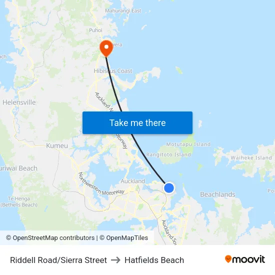 Riddell Road/Sierra Street to Hatfields Beach map