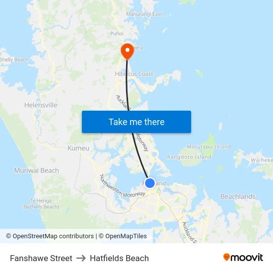 Fanshawe Street to Hatfields Beach map