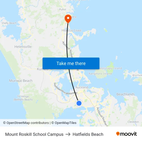Mount Roskill School Campus to Hatfields Beach map