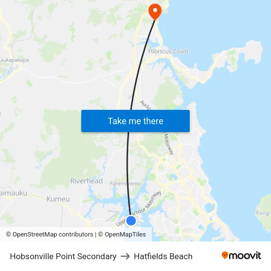 Hobsonville Point Secondary to Hatfields Beach map