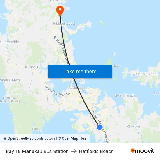 Bay 18 Manukau Bus Station to Hatfields Beach map