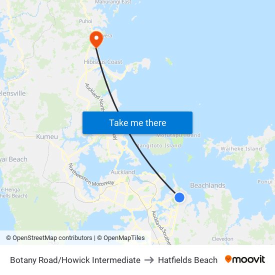 Botany Road/Howick Intermediate to Hatfields Beach map