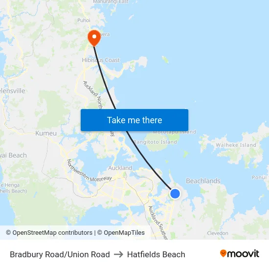 Bradbury Road/Union Road to Hatfields Beach map
