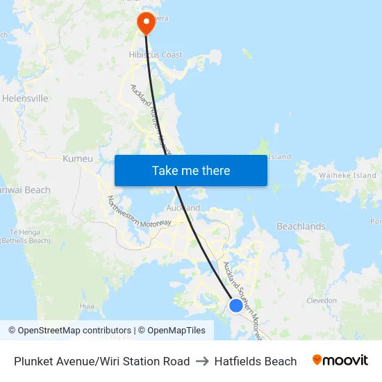 Plunket Avenue/Wiri Station Road to Hatfields Beach map