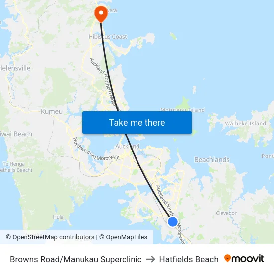 Browns Road/Manukau Superclinic to Hatfields Beach map
