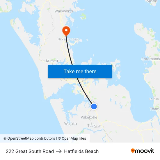 222 Great South Road to Hatfields Beach map