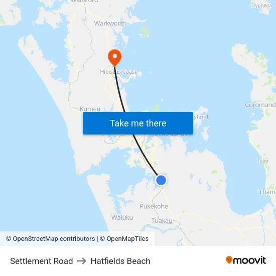 Settlement Road to Hatfields Beach map
