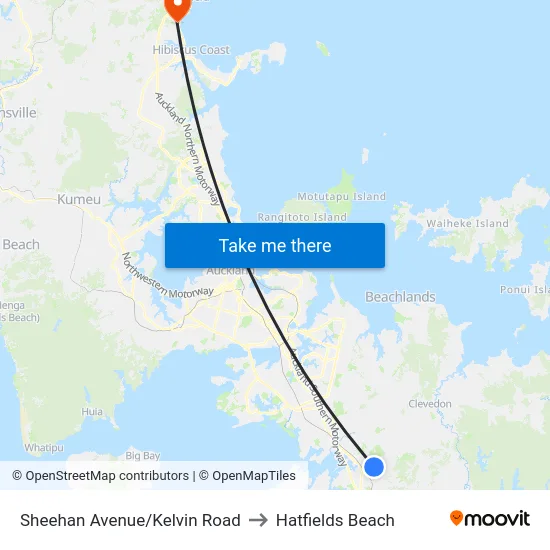 Sheehan Avenue/Kelvin Road to Hatfields Beach map