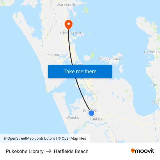 Pukekohe Library to Hatfields Beach map