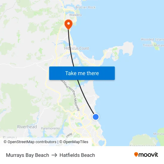 Murrays Bay Beach to Hatfields Beach map