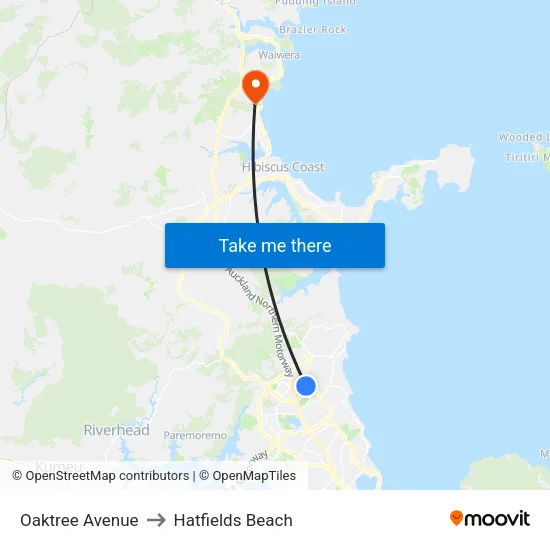 Oaktree Avenue to Hatfields Beach map