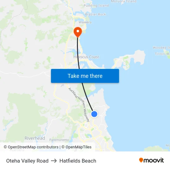 Oteha Valley Road to Hatfields Beach map
